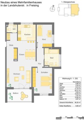 Neuwertige Wohnung mit drei Zimmer und Balkon in Freising