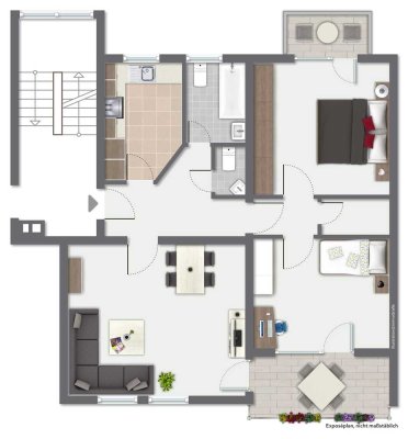 Freigestellte 3-Zimmer-Wohnung mit 2 Balkonen, Tageslichtbad, Gäste-WC und Kfz-Stellplatz