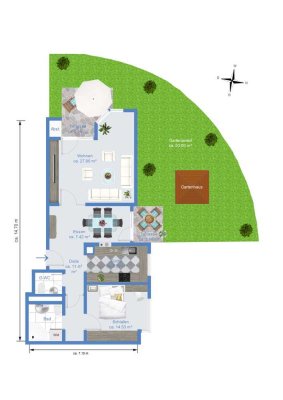 2,5-Zimmer-ETW mit zwei Gartenterrassen, Gartenanteil und einer möglichen Wallbox in der Garage