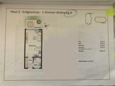 Schöne und neuwertige 1-Zimmer-Erdgeschosswohnung in Schwabhausen mit Terrasse und Garten