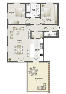 Lichtdurchflutete 3-Zimmerwohnung mit Terrasse im 1.OG