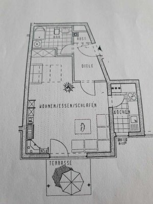 Gepflegte 1-Raum-EG-Wohnung mit Balkon und Einbauküche in Königswinter-53639