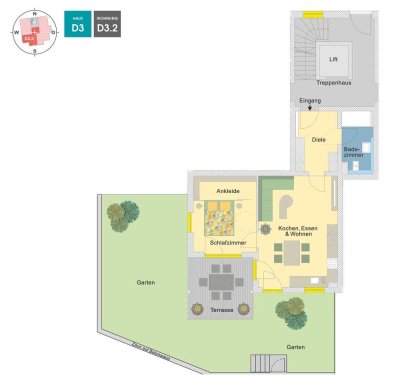 MEISTERSTÜCK | 2 Zimmer Gartenwohnung mit Süd-Westausrichtung und schönem Blick| D3.2