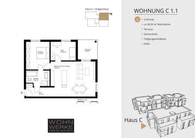 Whg C 1.1. - 3 Zimmer - Erdgeschoss mit ca. 71 m² Gartenanteil