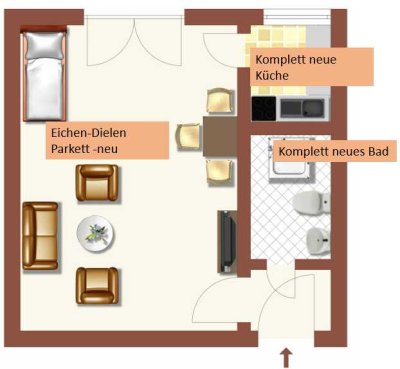 Erstbezug nach Renovierung: Apartment in Murnau, neue Küche, neues Bad, neuer Eichendielen-Parkett