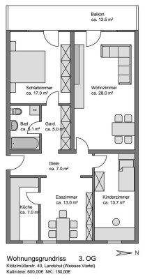 Schöne und helle 3,5-Raum-Wohnung mit Balkon und Einbauküche in Landshut