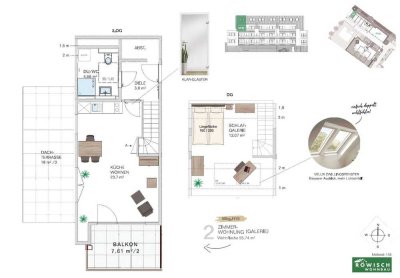 Große möblierte 2 Zimmer Wohnung mit Balkon DG/DS Whg. H15 Erstbezug