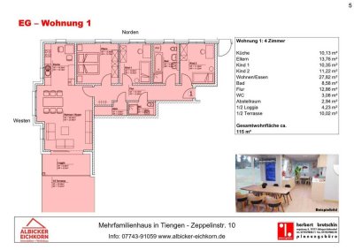 4 Zi. EG mit Terrasse ca. 115 m² - Wohnung 1 - Zeppelinstr. 10, 79761 Waldshut-Tiengen - Neubau