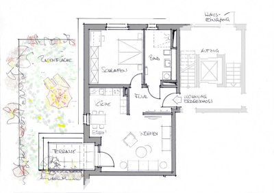 Neubau-Wohnung 2-Zimmer im Erdgeschoss mit Terrasse + Gartennutzung, Stellplatz siehe: `Sonstiges`