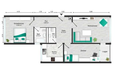 Helle 3-Zimmer-Eigentumswohnung in Frankfurt-Nied mit Stellplatz