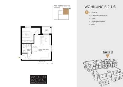 Whg  B 2.1. - 2 Zimmer - Obergeschoss - barrierefrei