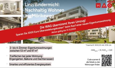 Sonnenorientiertes Wohnen im obersten Stockwerk + Innovatives Energiekonzept mit Fußbodenheizung u. Deckenkühlung = Modernes Wohlfühlwohnen!