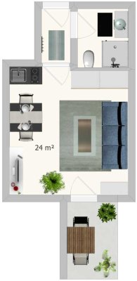 1-Zimmer-Apartment in begehrter Lage mit gehobener Innenausstattung, Balkon und EBK in Passau