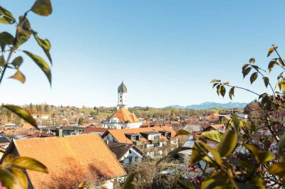 große Wohnung mit Garten und Ausblick über den Dächern von Nesselwang