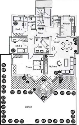 4,5ZK2B EG-Wohnung mit Terrasse, priv. Garten, gr. Gemeinschaftsgarten, 2 Stellplätzen, Kellerraum