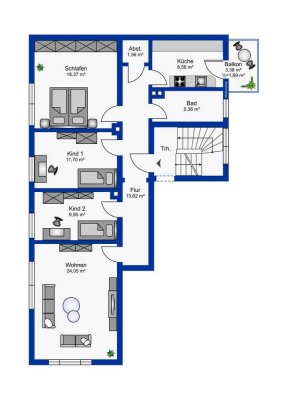 Sofort bezugsfrei 4-Zimmerwohnung mit zusätzlichen Dachstudio und Wintergarten