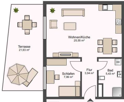 Komfortable 2-Zimmer-Neubauwohnung mit Einbauküche zu Vermieten *Erstbezug*