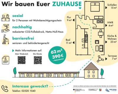 Neubauwohnung, 62m², Erstbezug, WBS erforderlich, barrierefrei,