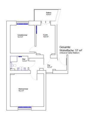 Sonnige und ruhige 2-Zimmer-Wohnung mit Balkon, EBK möglich