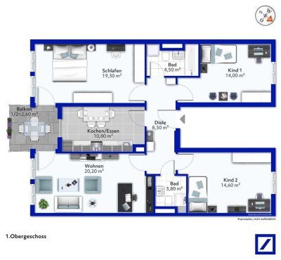 Guter Schnitt, zentrale Lage, grüner Innenhof, 4-Zimmer, 2 Bäder, ideal für eine Familie