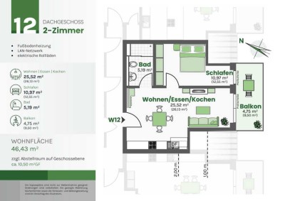 Erstbezug: 2-Zimmer-Wohnung (DG) mit Balkon (Wohnung 12)