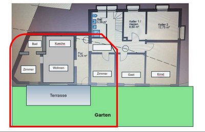 Vermiete Wohnung 65 qm mit Garten ca. 200qm