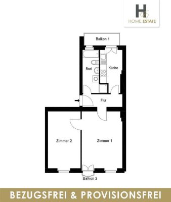 Bezugsfreie 2 Zimmerwohnung mit 2 Balkone & Einbauküche - provisionsfrei-