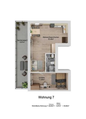 2-Zimmer Wohnung mit 14qm Dachterrasse mit Westausrichtung