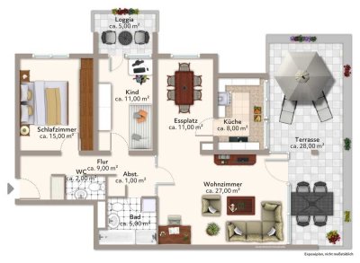 Helle und freundliche 3,5 ZKB-Wohnung mit ca. 28 qm Terrasse, TG-Stellplatz in Botnang