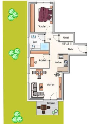 2-Zimmerwohnung mit Gartenanteil Nr. 2, KfW 40 QNG zinsgünstige Darlehen und Steuervorteile.