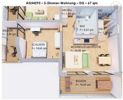 Möblierte helle 2-Zimmer-Dachgeschoss-Wohnung mit 2 Balkonen in Kaufbeuren