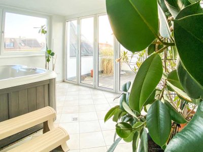 Ruhige und elegante Penthouse-Wohnung mit Wintergarten, Dachterrasse und Whirlpool