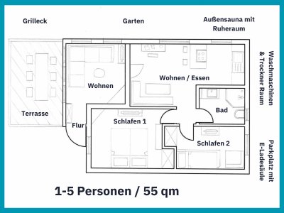 Modernes, vollausgestattetes Ferienhaus mit Außensauna für den Übergang zu mieten